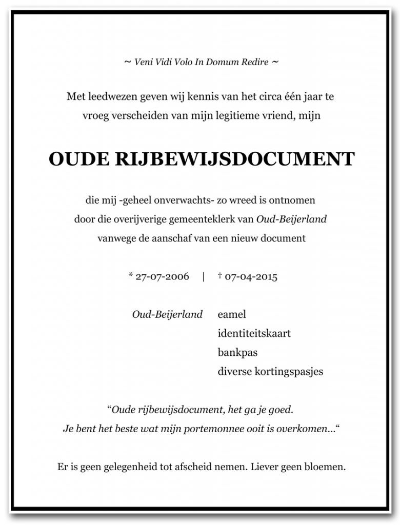 Met leedwezen geven wij kennis